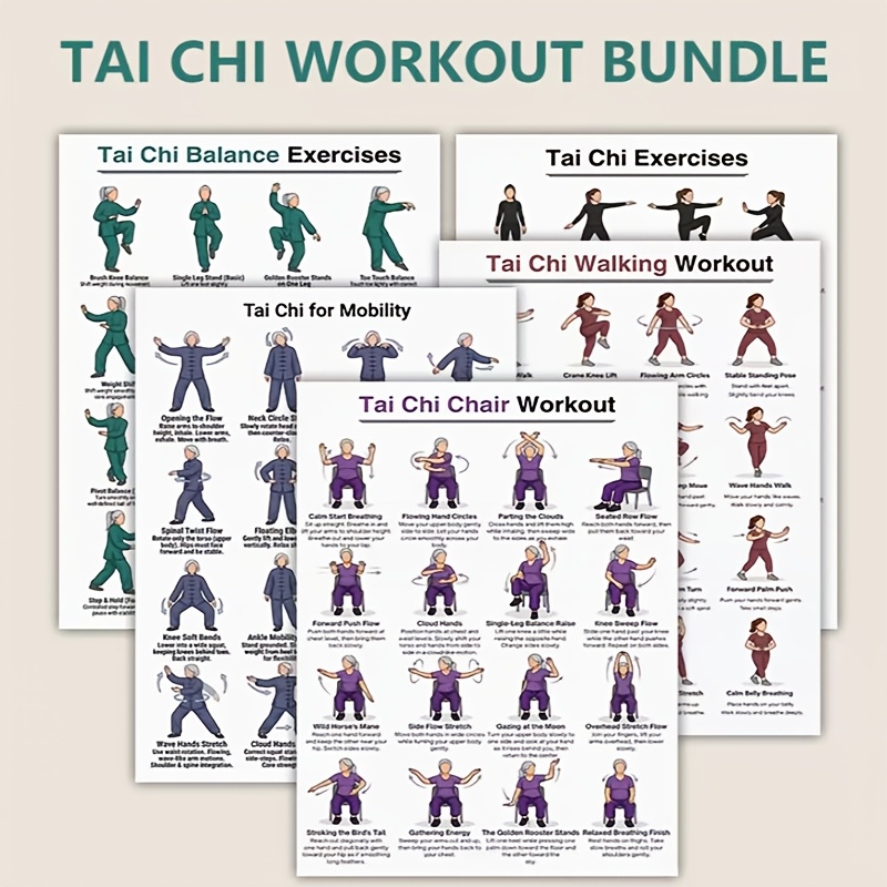 Home Gym Routine - A4-formaat 5 stuks Tai Chi oefenbladen